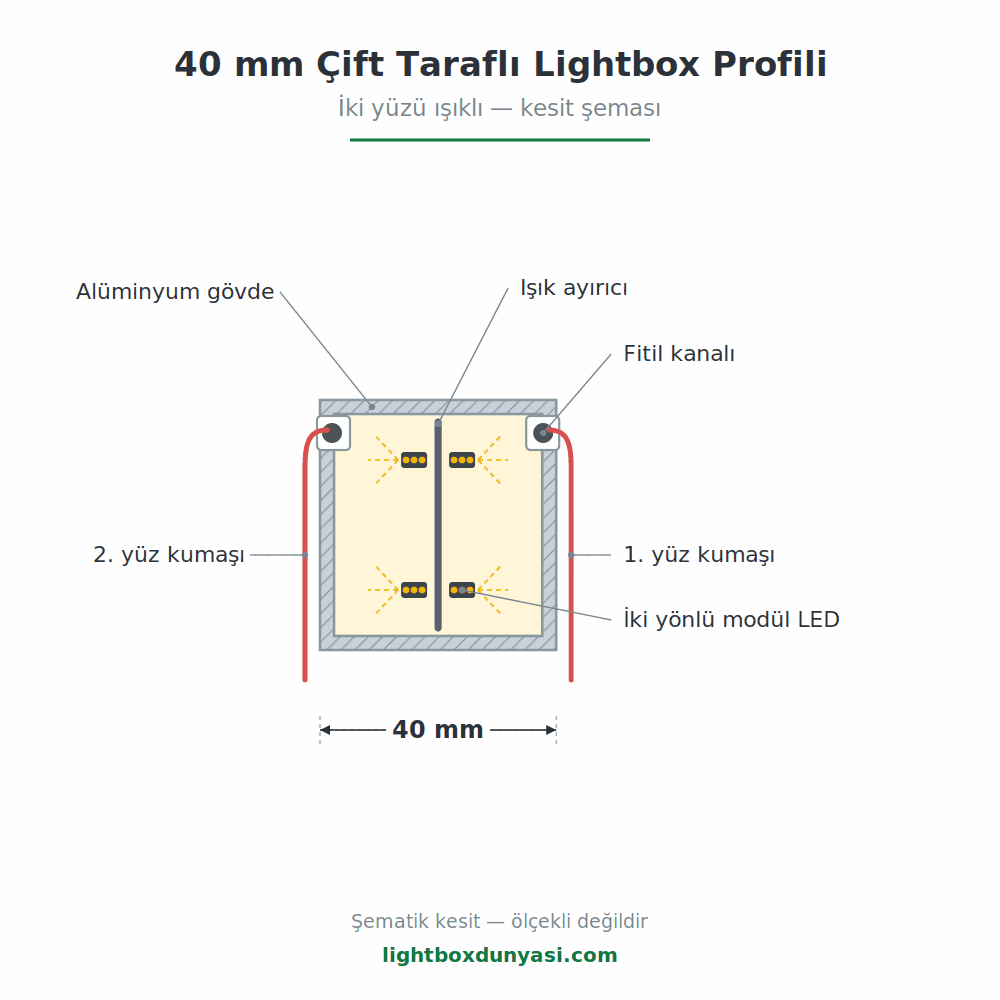 40 mm Çift Taraflı Lightbox Profili - Lightbox Dünyası